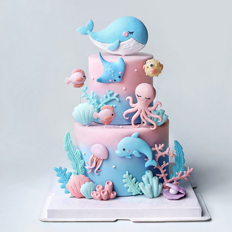 Marine Aquarium Decorations - 海のタコクジラケーキデコレーション動物ケーキトッパーデコレーション海底テーマベビーシャワー子供誕生日パーティーケーキキット