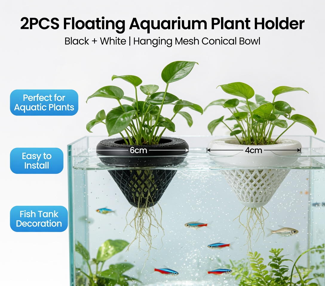 2個入りフローティングアクアリウムプラントホルダー、水槽用吊 - Marine Aquarium Aquascape のレビューと価格