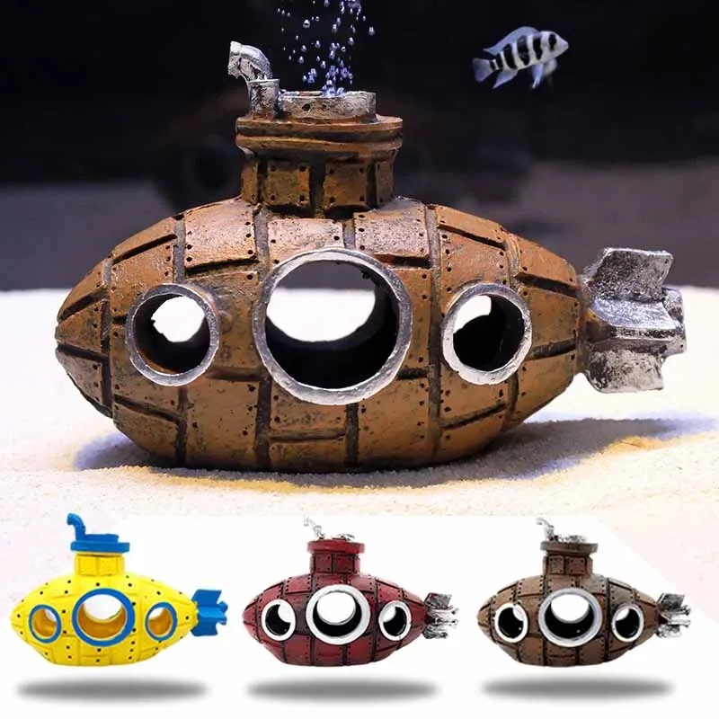 樹脂製潜水艦型オーナメント、水槽飾り、魚やエビの隠れ家、洞窟 - Marine Aquarium Aquascape のレビューと価格