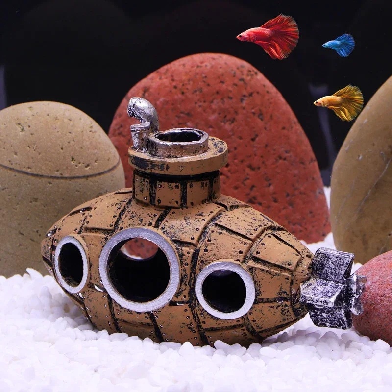 樹脂製潜水艦型オーナメント、水槽飾り、魚やエビの隠れ家、洞窟 - Marine Aquarium Aquascape のレビューと価格