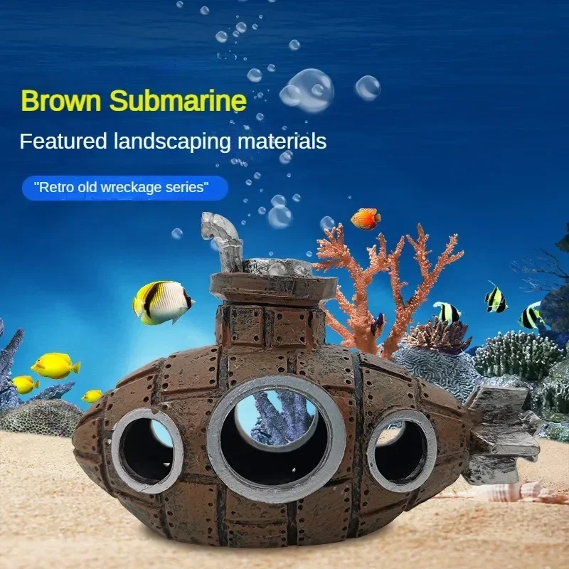 樹脂製潜水艦型オーナメント、水槽飾り、魚やエビの隠れ家、洞窟 - Marine Aquarium Aquascape のレビューと価格