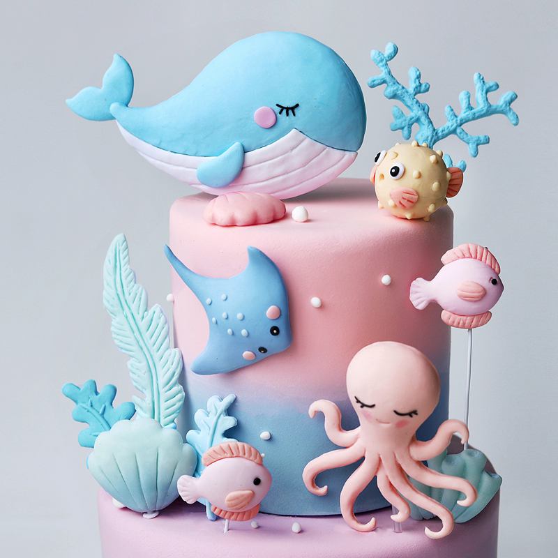 海のタコクジラケーキデコレーション動物ケーキトッパーデコレー - Marine Aquarium Decorations のレビューと価格