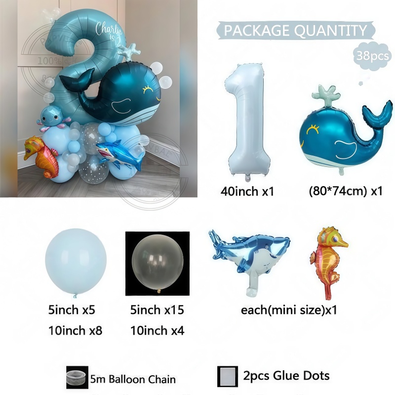 38個入り 海洋動物をテーマにした誕生日バルーンセット、クジ - Marine Aquarium Decorations のレビューと価格