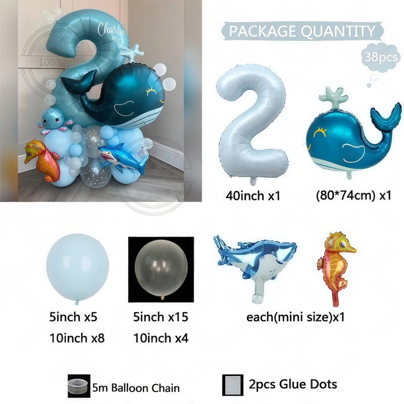 38個入り 海洋動物をテーマにした誕生日バルーンセット、クジ - Marine Aquarium Decorations のレビューと価格
