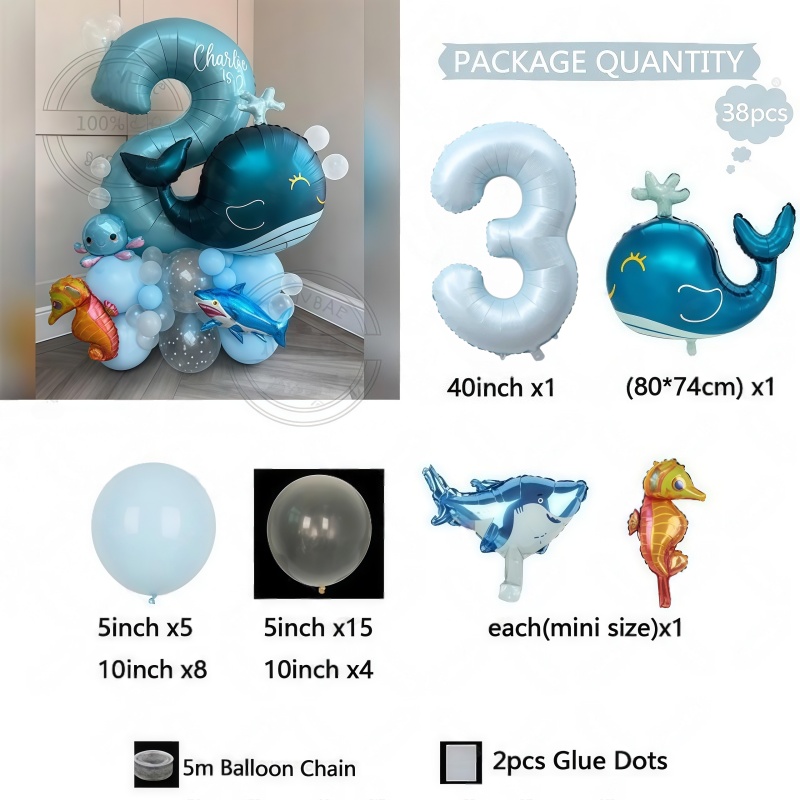 38個入り 海洋動物をテーマにした誕生日バルーンセット、クジ - Marine Aquarium Decorations のレビューと価格